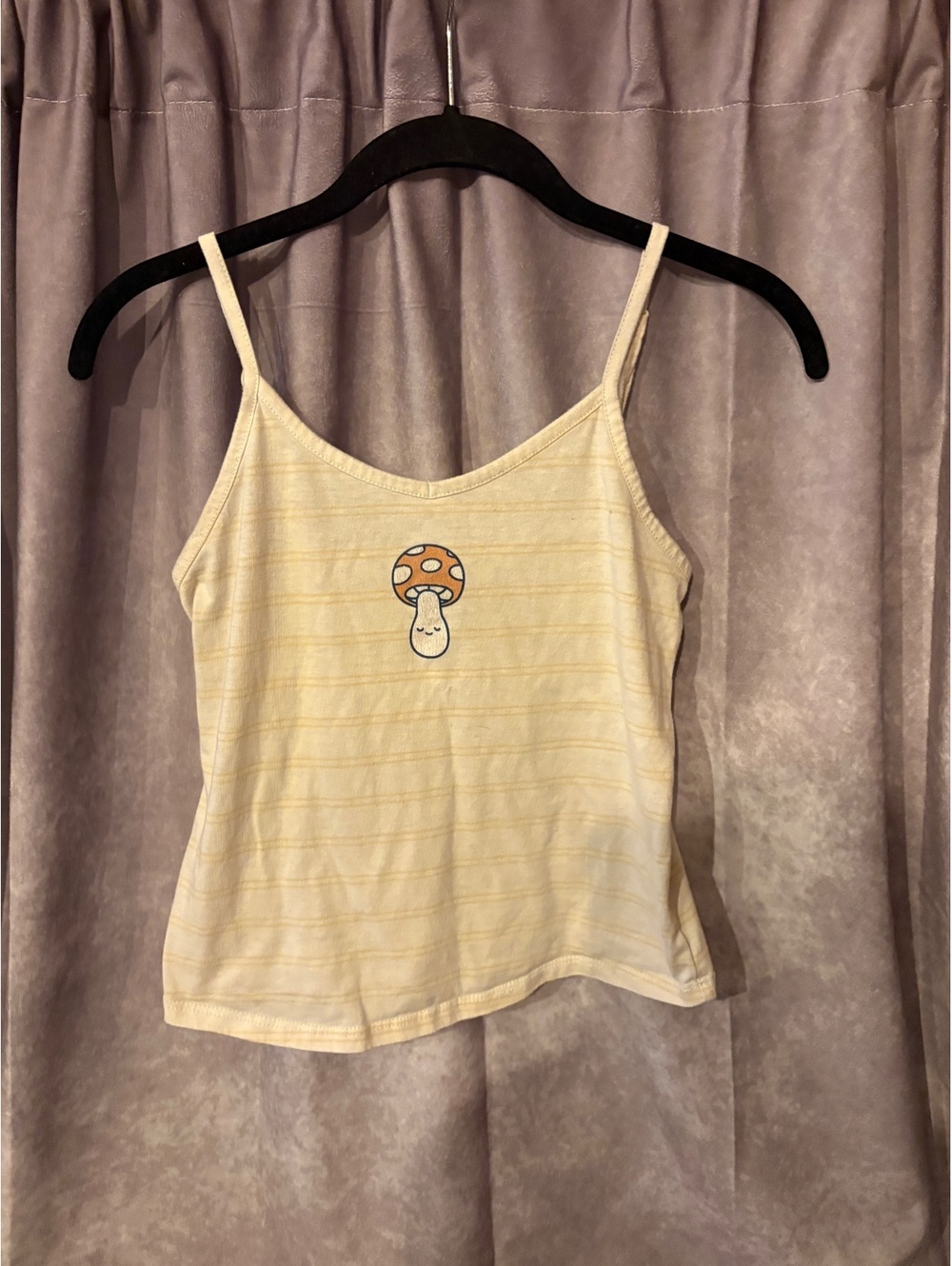 Mighty Fine Mushroom Cami Tank Top Medium Cream Striped Cottagecore Graphic